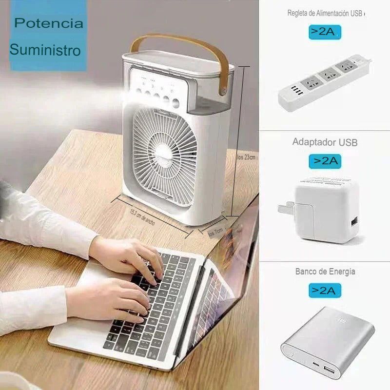 VENTILADOR PORTÁTIL CON HUMIDIFICADOR 3 EN 1