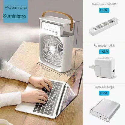 VENTILADOR PORTÁTIL CON HUMIDIFICADOR 3 EN 1